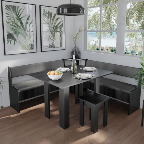 Combinazione di panche e tavolo ad angolo Roman, Nero, 180 x 41.5 cm con tavolo, Vicco
