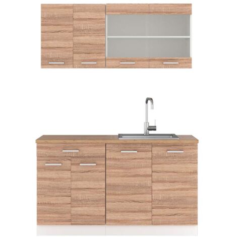 Cucina monoblocco R-Line, Sonoma/Bianco, 140 cm , PL Rovere, Vicco