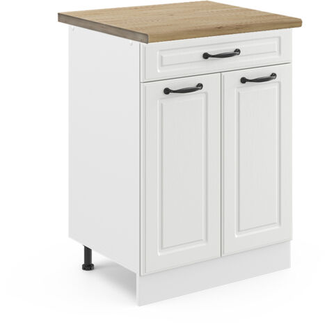 Mobiletto base per cucina R-Line, Bianco casa di campagna, 60 cm con cassetto, PL Rovere, Vicco