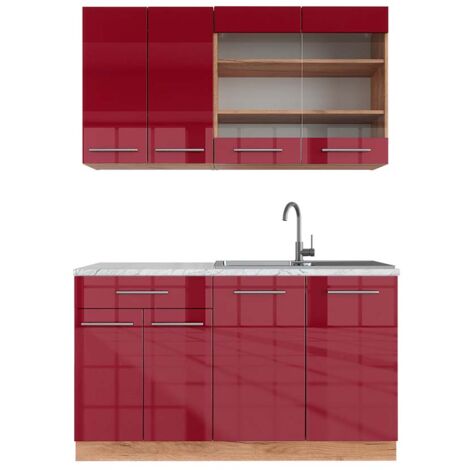 Cucina completa Fame-Line, Bordeaux lucido/rovere dorato, 140 cm , PL Marmo, Vicco (1/5)