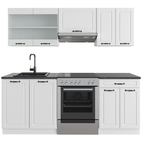 Cucina componibile R-Line, Casa di campagna bianca/bianco, 200 cm , PL Antracite, Vicco