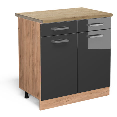 Mobiletto base per cucina R-Line, Antracite lucido, 80 cm , PL Rovere, Vicco