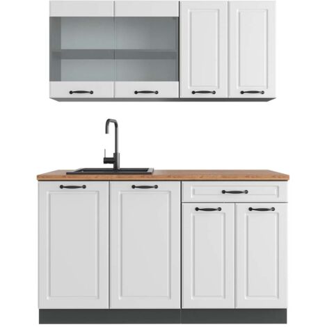 Cucina monoblocco R-Line, Bianco rustico/antracite, 140 cm , PL Rovere, Vicco (1/5)