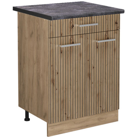 Mobiletto base per cucina R-Line, Rovere artigianale, 60 cm con cassetto, PL Antracite, Vicco