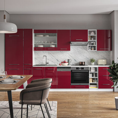 Cucina componibile Fame-Line, Bordeaux lucido/bianco, 355 cm , PL Antracite, Vicco