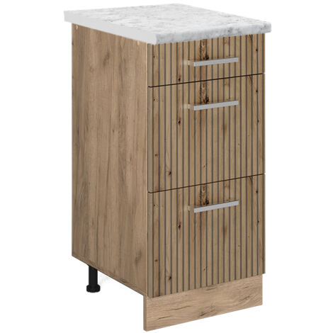 Mobiletto base per cucina R-Line, Rovere artigianale, 40 cm PL Marmo, Vicco
