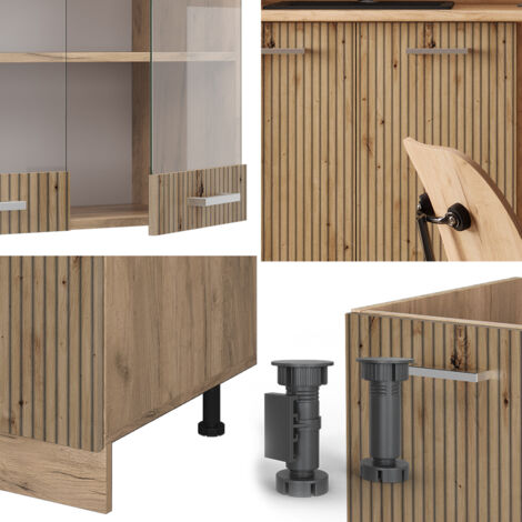 Cucina monoblocco R-Line, Rovere artigianale/rovere Goldkraft, 140 cm senza piano di lavoro, Vicco
