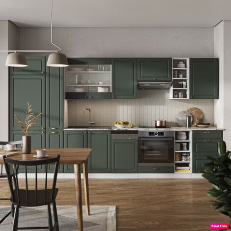 Cucina componibile Fame-Line, Verde-oro rustico/Bianco, 355 cm , PL Marmo, Vicco