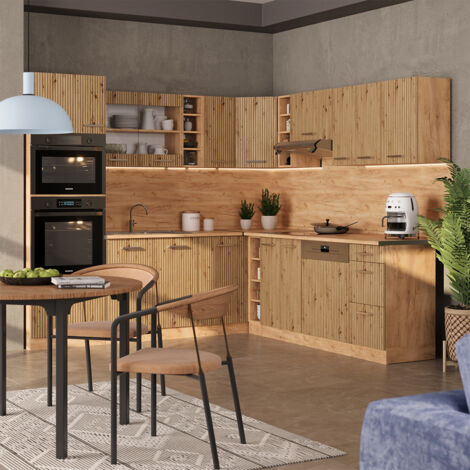 Cucina angolare completa R-Line, Rovere artigianale/rovere Goldkraft, 237 x 247 cm , PL Rovere, Vicco