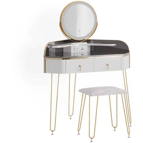 Toeletta Angolo Sofia Con LED - Tavolo Trucco Bianco 128 Cm Con Sgabello - Foto 9