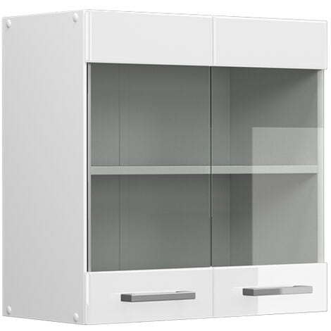 Mobile da cucina in vetro R-Line, Bianco lucido, 60 cm, Vicco