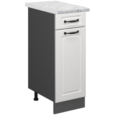 Mobiletto base per cucina R-Line, Bianco casa di campagna, 30 cm PL Marmo, Vicco (1/4)