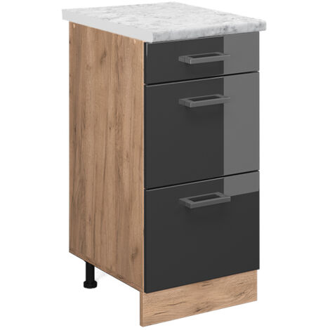 Mobiletto base per cucina R-Line, Antracite lucido, 40 cm PL Marmo, Vicco