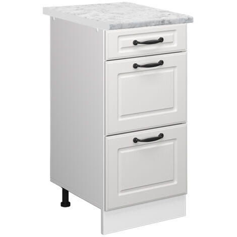 Mobiletto base per cucina R-Line, Bianco casa di campagna, 40 cm PL Marmo, Vicco