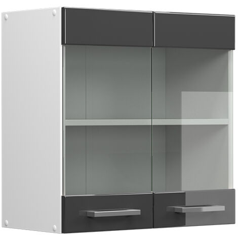 Mobile da cucina in vetro R-Line, Antracite lucido, 60 cm, Vicco