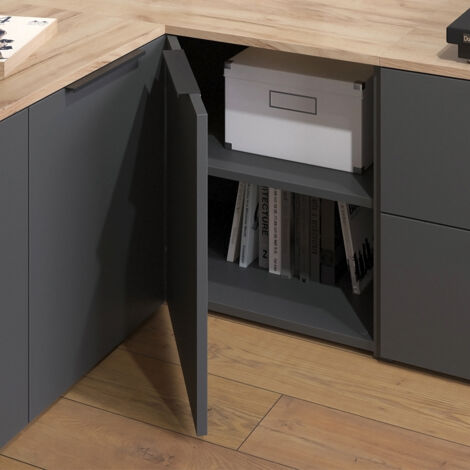 Credenza Wido, Antracite, 80 x 50 cm Cassettiera ad angolo con anta, Vicco