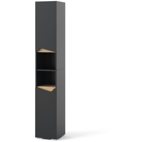 Armadio per il bagno Marelle, Antracite, 30 x 180 cm con porte e vani aperti, Vicco