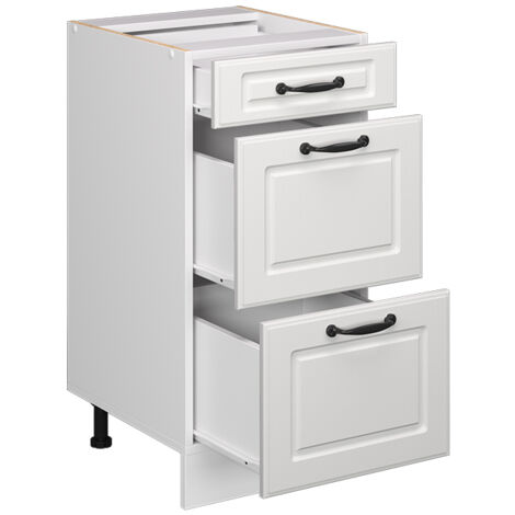 Mobiletto base per cucina R-Line, Bianco casa di campagna, 40 cm con cassetti, senza piano di lavoro, Vicco