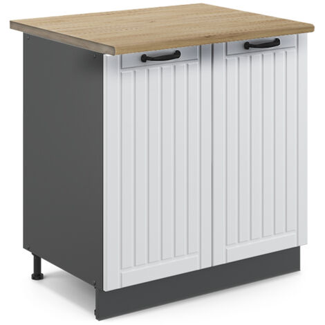 Mobile lavello cucina Fame-Line, Bianco rustico, 80 cm con ripiano, PL Rovere, Vicco (1/5)