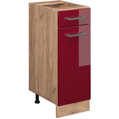 Mobiletto base per cucina R-Line, Rosso bordeaux lucido, 30 cm senza piano di lavoro, Vicco (1/4)