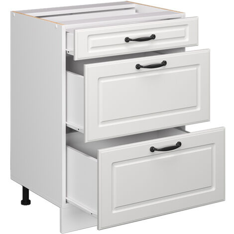 Mobiletto base per cucina R-Line, Bianco casa di campagna, 60 cm con cassetti, senza piano di lavoro, Vicco