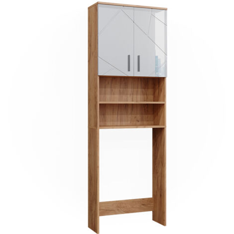 Mobiletto per lavatrice Irma, Bianco lucido/oro power oak, 64 x 190.5 cm, Vicco