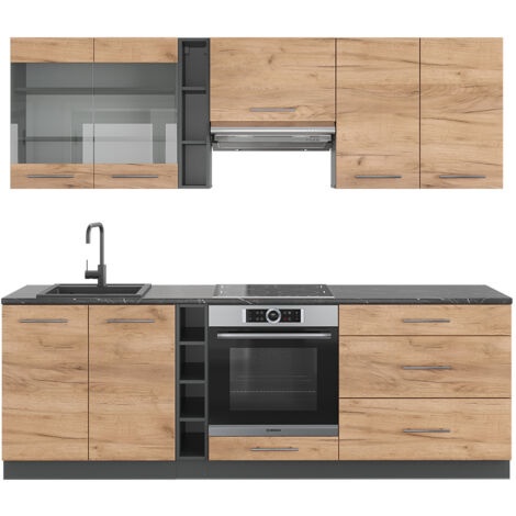 Cucina componibile Fame-Line, Rovere dorato/antracite, 235 cm , PL Antracite, Vicco (1/5)