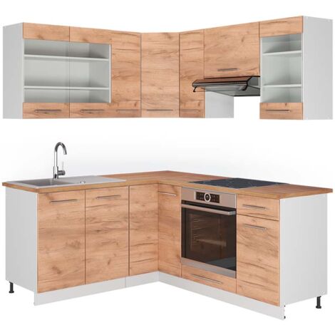 Cucina angolare completa Fame-Line, Rovere dorato/bianco, 160 x 190 cm , PL Rovere, Vicco