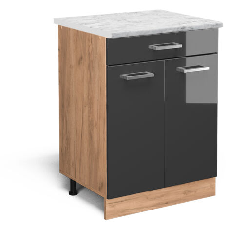 Mobiletto base per cucina R-Line, Antracite lucido, 60 cm PL Marmo, Vicco