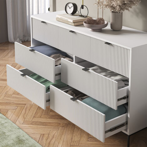 Credenza Eliza, Bianco, 140 x 81 cm con 7 cassetti, Vicco