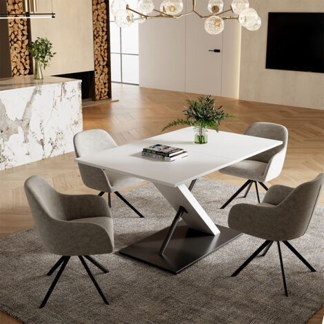 Tavolo Da Pranzo Vicco Ewert 65x65cm - Design Calcestruzzo/Bianco, Per Spazi Piccoli