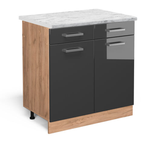 Mobiletto base per cucina R-Line, Antracite lucido, 80 cm PL Marmo, Vicco