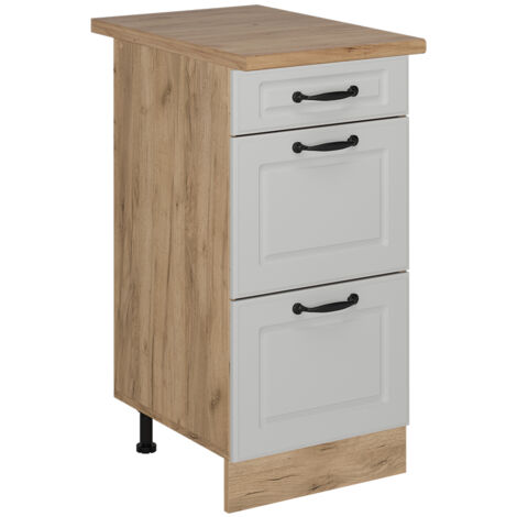 Mobiletto base per cucina R-Line, Bianco casa di campagna, 40 cm con cassetti, PL Rovere, Vicco