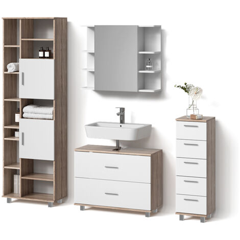 Set Mobili Bagno Vicco Beatrice - 4 Pezzi, Bianco E Rovere, Design Moderno E Funzionale - Foto 9