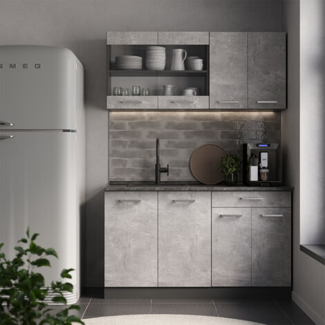 Cucina monoblocco R-Line, Calcestruzzo/antracite, 140 cm , PL Antracite, Vicco