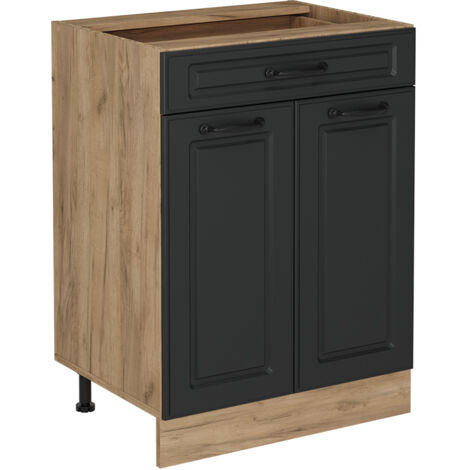 Mobiletto base per cucina R-Line, Antracite casa di campagna, 60 cm con cassetto, senza piano di lavoro, Vicco