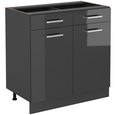 Mobiletto base per cucina R-Line, Antracite lucido, 80 cm senza piano di lavoro, Vicco