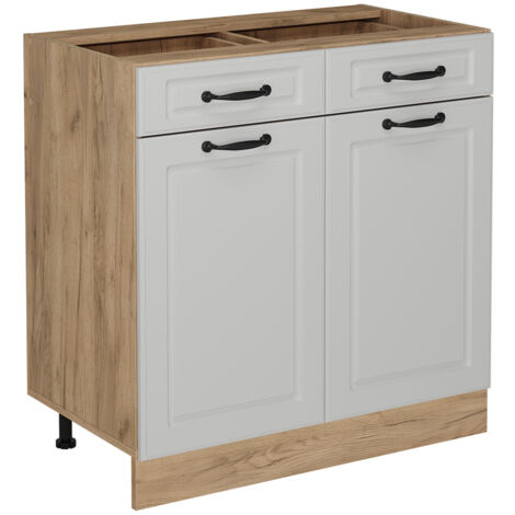 Mobiletto base per cucina R-Line, Bianco casa di campagna, 80 cm senza piano di lavoro, Vicco