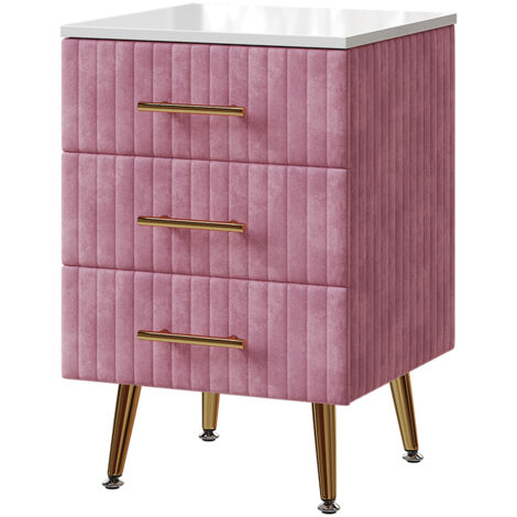 Comodino camera da letto Velia, rosa, 41 x 62 cm con 3 cassetti, Vicco