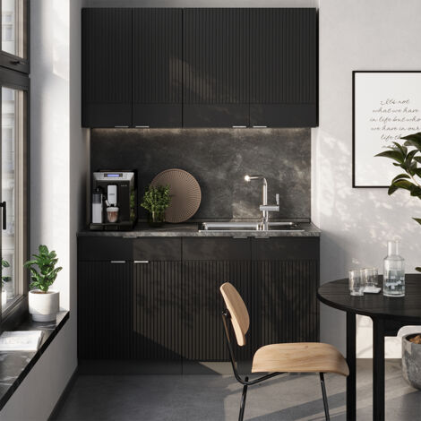 Cucina completa Fame-Line, Nero rigato/antracite, 140 cm , PL Antracite, Vicco