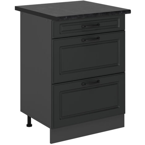Mobiletto base per cucina R-Line, Antracite casa di campagna, 60 cm con cassetti, PL Antracite, Vicco