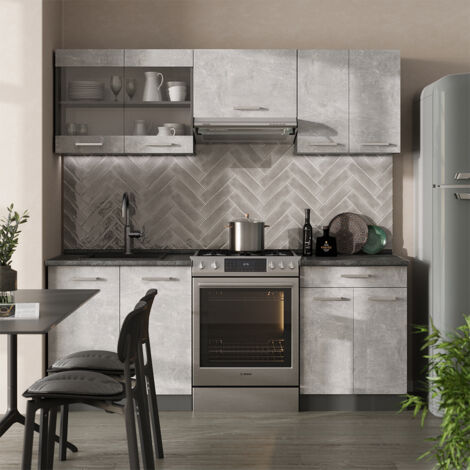 Cucina componibile R-Line, Calcestruzzo/antracite, 200 cm , PL Antracite, Vicco