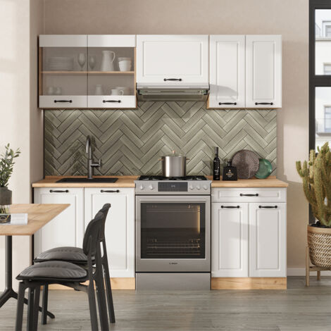 Cucina componibile R-Line, Casa di campagna bianca/Rovere dorato, 200 cm senza piano di lavoro, Vicco (1/5)