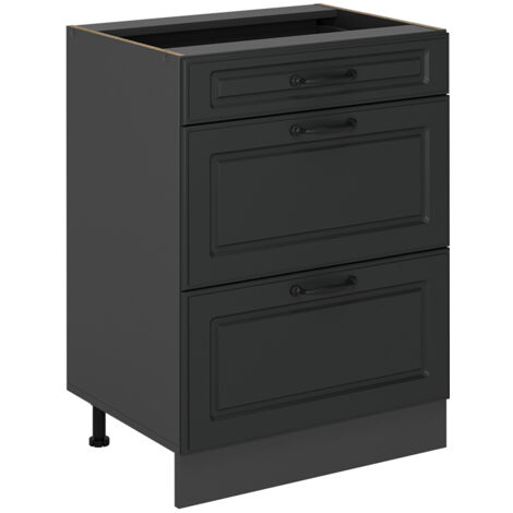 Mobiletto base per cucina R-Line, Antracite casa di campagna, 60 cm con cassetti, senza piano di lavoro, Vicco