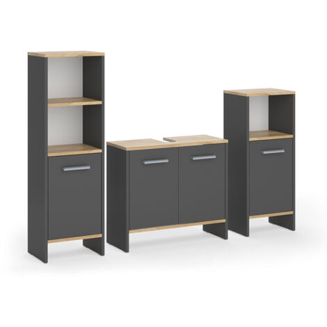 Set di mobili da bagno Karli, Antracite/Rovere dorato, 3 pezzi, Vicco