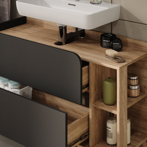 Mobiletto per lavabo Karen, Sonoma/antracite, 100 x 65 cm con 2 cassetti, Vicco