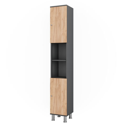 Mobiletto da bagno Fynn, Antracite/Rovere dorato, 30 x 190 cm, Vicco