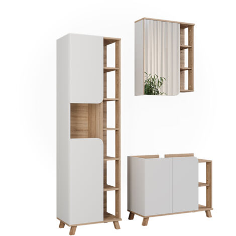 Set di mobili da bagno Karen, Sonoma/Bianco, 3 parti, Vicco