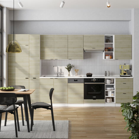 Cucina componibile Fame-Line, Pannello di quercia/bianco, 355 cm senza piano di lavoro, Vicco