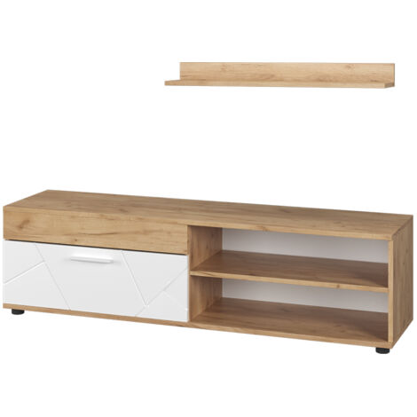 Parete attrezzata Berno, Rovere dorato/bianco, con 1 lembo, Vicco